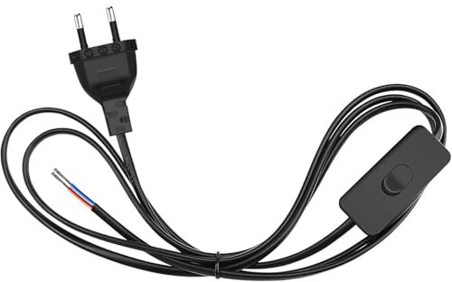 MejaRizon Kabel mit Schalter und Stecker, 1.8m Kabel mit Schalter, 2 x 0,75 mm² Stromkabel, Lampenkabel mit Schalters Geeignet für Lampen, Tischlampen, Stehlampen(Schwarz)