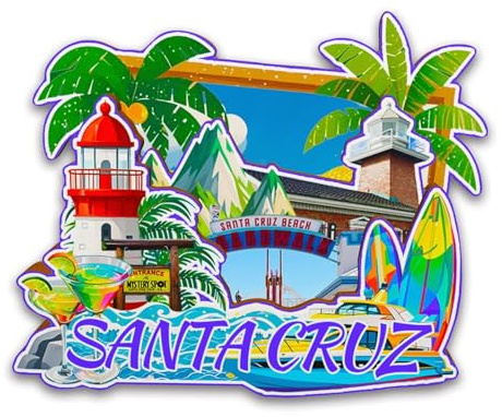 Orlybar Kühlschrankmagnet aus Holz, Motiv: Santa Cruz, Kalifornien, USA, 3D-Sehenswürdigkeiten, Reise-Sammelstück, Souvenirs, Dekoration, handgefertigter Kühlschrankmagnet -7043