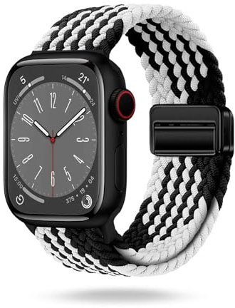 ONEFLOW Casual Loop Kompatibel mit Apple Watch SE 2 (44mm) Geflochtenes Armband Elastisch, Textil iWatch Armbänder Damen Herren, Sport Nylon Stoff Band Verschluss Magnetisch, Monochrom