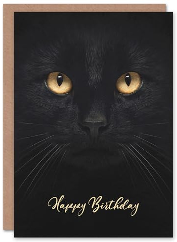 Artery8 Happy Birthday Black Cat Face Close Up Photo Birthday Card