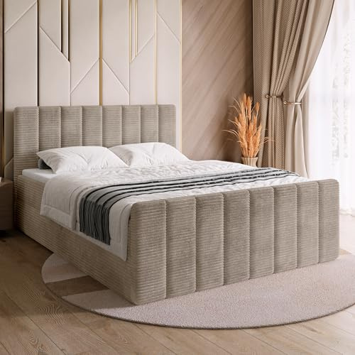 BROMARKT Boxspringbett mit Matratze 180x200cm Bett mit Topper Beige | Polsterbett mit Bettkasten Doppelbett mit Stauraum für Schlafzimmer gepolsterte Kopfteil Bed Bonell H3 DENVER DUO