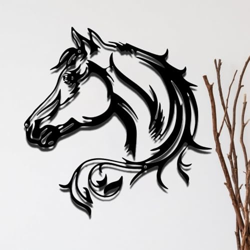Wanddeko Metall Schwebender Pferdekopf Deko Wohnzimmer Modern Schlafzimmer | Wandbilder Wandskulpturen Wall Skulpturen Decor Metallbilder Wanddekoration für Flur Bedroom über Bett badezimmer Pferde
