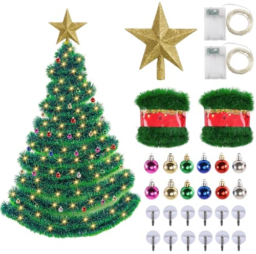 Joycabin 15M Weihnachtsgirlande, Weihnachtsdeko Girland Tannengirlande Künstlich mit LED Leuchten, Haken Dekokugeln und Stern Weihnachtsbaum Topper, DIY Wand Weihnachtsbaum, Treppe, Kamin Dekoration