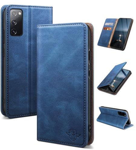 SUANDUCK for Samsung Galaxy S20 FE mobile phone case magnetic leather flip case with RFID-blocking card compartment, adjustable stand and 360° drop protection with Samsung S20 FE Light Blue