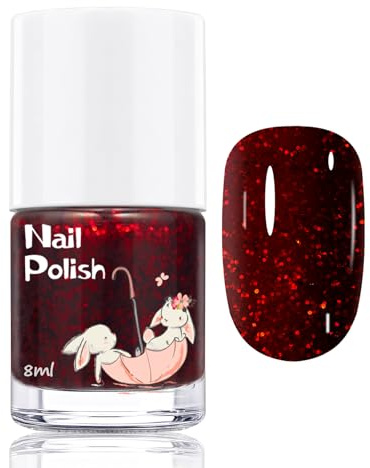 Kinder Nagellack wasserbasis - Rot Abziehbar peel-off entfernbar Nagellack für Kinder Mädchen, Glitzer Kindernagellack Ungiftig Geschenk (Dunkle Schimmer Rot)