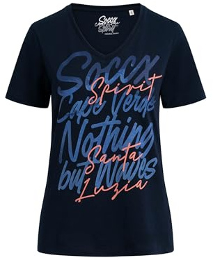 SOCCX Damen T-Shirt mit V-Ausschnitt und Print