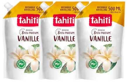 Tahiti - Gel douche - Vanille Parfum 8h - Recharge - Lot de 3x500ml