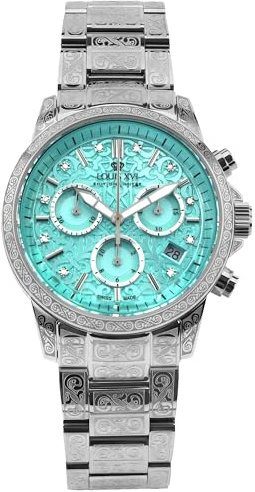 LOUIS XVI Palais Royale Femme 6025 - Ø 38 mm - Damen Uhr - Wasserdicht - Armband Silber - Zifferblatt Minty Green mit Diamanten - Schweizer Quarzwerk