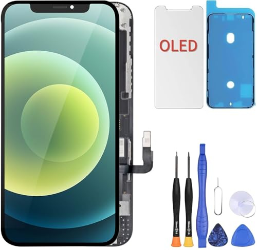 ZOETEC Hard OLED Display Replacement for iPhone 12, 12 Pro (NOT LCD) 6.1'' Full HD COF Touchscreen Digitizer with Frame, Repair Tool Kit, Waterproof Adhesive and Tempered Glass