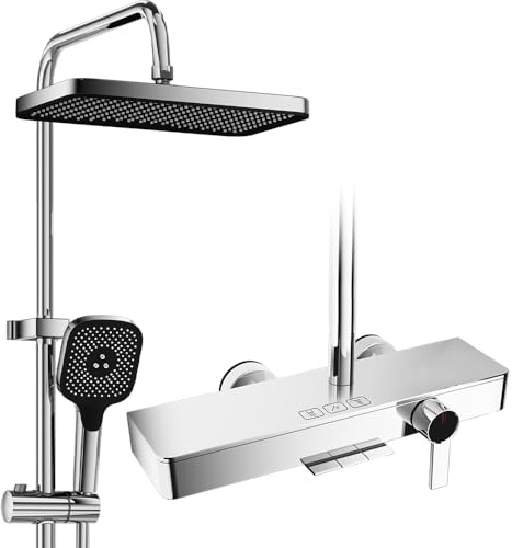 YJYAJIE Columna De Ducha, Sistema De Ducha Con 30x20cm Ducha De Lluvia, TeléFono De Mano Con 4 Tipos De Chorro, Salida De BañEra Oculta, Cromado