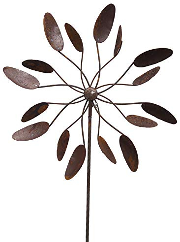 Metall Windrad 'Löffel' - massives Windspiel Windmühle für den Garten - wetterfest und standfest - mit besten Kugellagern - aus Vollmetall mit Edelrost-Patina – Höhe 176 cm