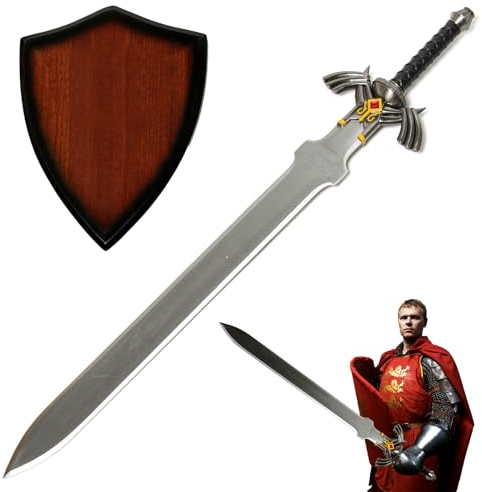 Swords and more Link Master Schwert Zelda Twilight Princess Schwert mit Tafel, Links hylianisches Schwert aus Zelda mit Wandtafel, 95 cm, Metallschwert für LOZ-Fans, Cosplayer, Sammler & als Geschenk