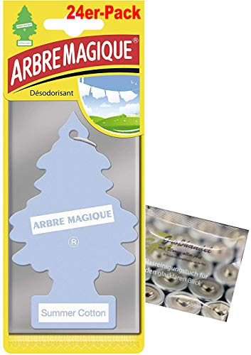 Wunderbaum 24er-Box Original Lufterfrischer Summer Cotton Frisch Gewaschene Baumwolle Duftbaum inkl. 1 x Glasreinigungstuch von SP Großhandel Gratiszugabe