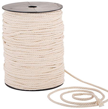Makramee-Schnur, 4 mm x 227 m, 100% natürliche Baumwolle, Makramee-Seil, 3 Stränge, gedrehte Baumwollschnur für handgefertigte Pflanzenaufhänger, Wandbehang, Basteln