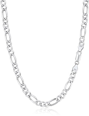 Silvora Chaine Collier en Argent 925 Massif Homme 50 cm 5mm Chaîne Gourmetet Maille Figaro pour Pendentif Homme Femme Bijoux Cadeau Noël Anniversaire avec Boîte
