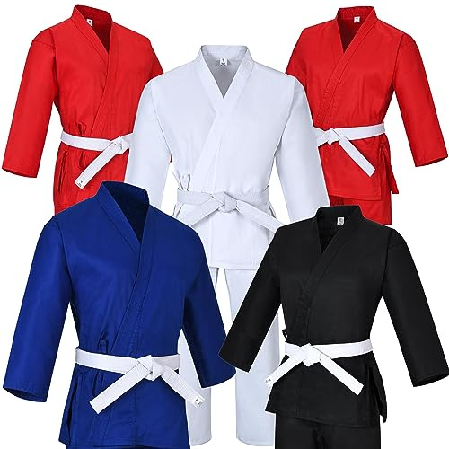Knockout Fight Gear Karate Gi for Kids & Adults | Medium Weight Karate Uniform Suit | Kids & Adult Karate Gi | Karate Costume, White, 1(4'5-4'8/80 lbs)