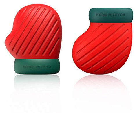 Gant de Noël Chaussettes Sac d'eau Chaude Chaude en Silicone Mignon Chauffe-Mains Bouteille Chauffante à Micro-Ondes 300ML, Rouge,GS