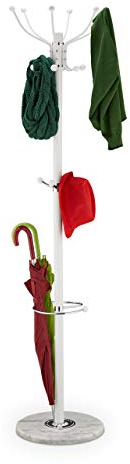 Relaxdays Attaccapanni con Portaombrelli, H x D: 176,5 x 36,5 cm, 16 Ganci Porta Abiti, Appendiabiti da Terra, Bianco, Acciaio, 1 pz