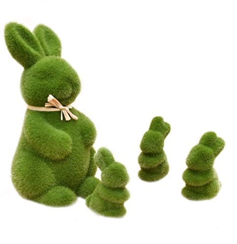 STOBOK 4 Stück Osterhase Figur Deko Hasen Figuren Moos Hasen Kaninchen Familie Kunstrasen beflockt Figur Schaum Hase Kuchendeko Garten Zuhause Büro Kinderzimmer Osterdeko Ostergeschenk