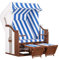 MR. DEKO® Strandkorb Devries Profi Ostsee Fehmarn | Mahagoni Natur Vollholz PE weiß mit ERA Gewebe | Strandkörbe mit 2 Fußablagen | für Gewerbe, Gastro, Garten, Wintergarten und Terrasse (Dessin 991)