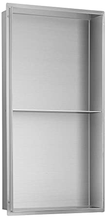 Nicchia da parete NT306010X con ripiano portaoggetti senza cornice - in acciaio inox - 30 x 60 x 10 cm (L x A x P) - colore selezionabile, Colore:Acciaio satinato