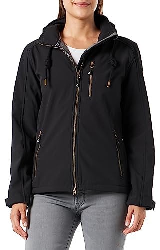 Ankerglut Damen Mit Abnehmbarer Kapuze Gefüttert Übergangsjacke Windbreaker #Ankerglutfreude Softshelljacke, Schwarz, 36 EU