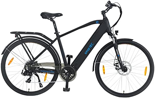 smartEC Trek-28H E-Bike Trekking Herren 250W Hinterradmotor Li-Ion Akku 36V/13Ah Elektrofahrrad 28 Zoll Reichweite 90km bis 25 km/h Trekking City (Schwarz)