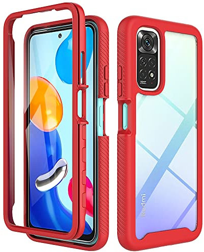 ESTH® Funda para Xiaomi Redmi Note 11S/Note 11 [Protección Completa Anti-caída de 360°] Carcasa Transparente de Grado Militar con Protector de Pantalla Incorporada, Rojo