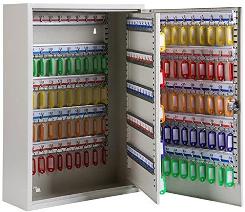An der Wand befestigter Schlüssel-Organizer, Schlüsselschrank aus Stahl mit 200 Schlüsseln, Sicherheitsbox mit Haken und Schließfach für Schlüsselanhänger ( Color : Silver , S : 38x14x55cm )