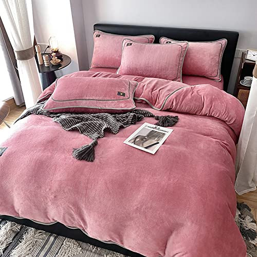 Drap Housse 140 190 Coton,Housse De Couette 220x240,Neige Polaire Housse De Couette Hiver Chaud Housse De Couette Flanelle Couvre-Lit Rayé Corail Polaire Double Reine Roi Housse De Couette Ensemble D