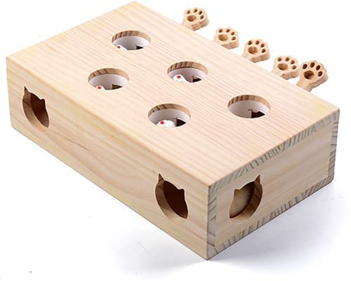Interactive Wooden Whack-A-Mole Cat Toy, Engaging and Durable Play for Cats and Kittens, Keeps Pets Entertained and Stimulated, Natural Wood Design, Perfect for Indoor Exercise and Fun - Pet Gift Idea