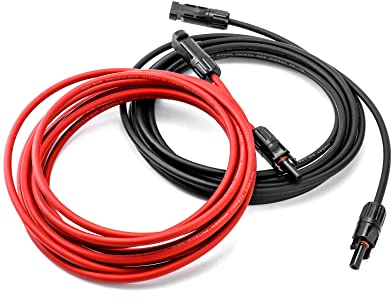 QWORK Cavo di Prolunga Solare 5M 10AWG (6 mm²), Cavo solare, Cavo elettrico in rame stagnato, impermeabile, Rosso + Nero