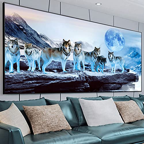 EXQULEG 5D Diamant Painting Bilder Wolf, DIY Diamond Painting Full Groß, Tiere Diamond Painting Set für Kinder und Erwachsene, Diamant Malerei Kits für Home Wanddeko (80x40cm)