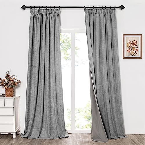 MYSKY HOME Verdunklungsvorhänge Gardinen Blickdichte Vorhänge Schlafzimmer Vorhang Kräuselband Kälteschutz Blackout Curtain Gardine, H 260 x B 140 cm, Dunkelgrau, 2er Set
