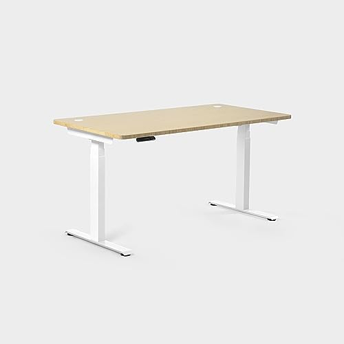 vernal Höhenverstellbarer Schreibtisch, 150 x 75cm Zwei Motoren Schreibtisch höhenverstellbar, höhenverstellbarer Tisch von Stabilität Touchscreen, Weißer Rahmen/Natürlicher Bambus Tischplatte