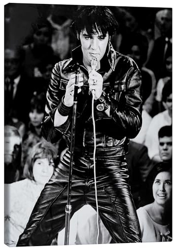 Posterlounge Elvis Presley Leinwandbild | 30 x 40 cm Schwarz-Weiß Wandbilder Wanddeko