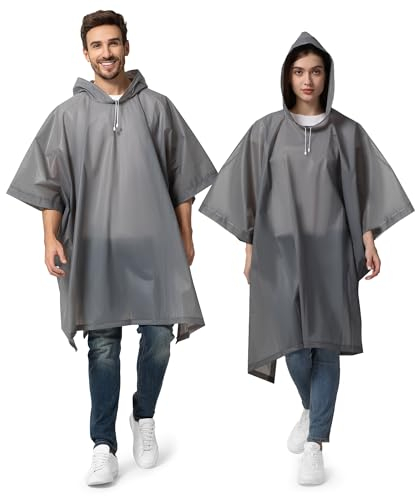 Opret Regenponcho Damen Herren Wasserdicht 2 Stück Grau, Regencape Damen Herren, Leicht Wiederverwendbar Regenschutz, Poncho Regen mit Raum für Rucksäcke für Wandern, Festival und Outdoor