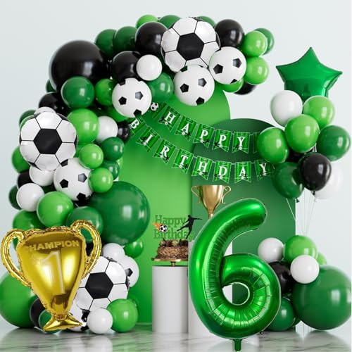 6 Jahre Geburtstag Deko Junge, Fußball Deko Geburtstag Junge 6 Jahre, Luftballon Girlande Fußball Grün, Fußball Geburtstag Party Set zum 6. Geburtstag des Junge