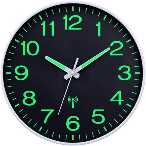 VINILITE Wanduhr Funk Beleuchtet Lautlos Geräuschlos, Funkuhr Wand Schwarz für Wohnzimmer Küche Schlafzimmer Batteriebetrieben, 30 cm