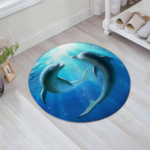 EMFSLA rutschfest Badezimmer Badeteppiche,Weich Hochflor Saugfähig Badvorleger Waschbar Flauschige Mikrofaser Badematte,Delfine,60x60 cm