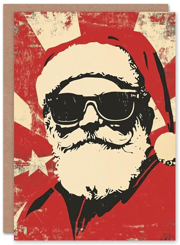 Artery8 Pop Art Santa Claus With Sunglasses Blank For Him Or Her Art Xmas Festive Christmas Card