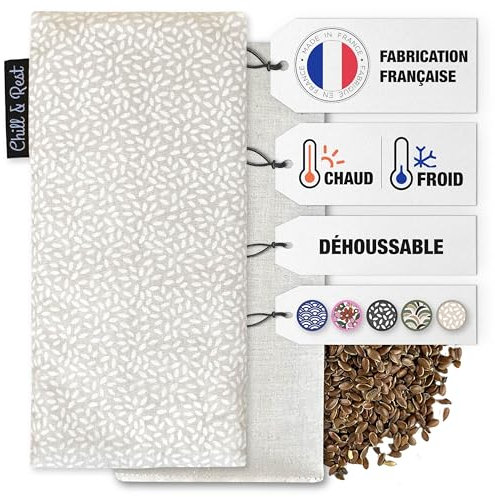 Chill&Rest - Petite bouillotte micro-ondes déhoussable - Fabriquée en France - Patch chauffant - Bouillotte enfant - Coussin chauffant nuque - Regles douloureuses - Cadeau - Beige - La Naturelle