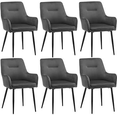 CLIPOP Esszimmerstuhl 6er Set mit Armlehne Küchenstuhl Polsterstuhl Wohnzimmerstuhl Sessel Sitzfläche aus Samt Loungesessel Set für Esszimmer,Arbeitszimmer,Wohnzimmer,Schlafzimmer (6er Set, Samt Grau)
