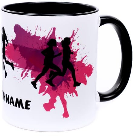 Läuferin Tasse mit Namen personalisiert Joggerin Marathonläuferin Becher Jogger Marathon Jogging Laufen Joggen Geschenk Idee Läufer Frauen Marathonläufer Läuferinnen Lauf Leichtathletik Keramik 330 ml