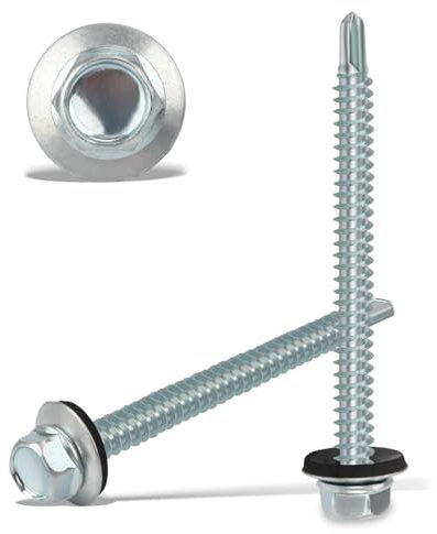 60PCS Roofing Screws with Rubber Washers 6.3x75mm Hex Head Self Tapping Screws Tech Screw for Metal Zinc Plated Corrugated Roofing Cladding Steel Screw for Tin Roof