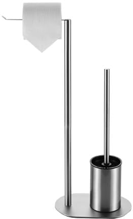 Ruiqas Porta Carta Igienica in Piedi Argento in Metallo Acciaio Inox con Spazzola Senza Foratura Piantana Portarotolo e Scopino Cromo per WC