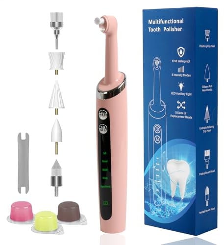 Polisseur dentaire, kit de blanchiment des dents rechargeable, nettoyage et blanchiment, polisseur électrique avec pâte à polir à 3 dents, 5 modes de vitesse, lumière LED-rose