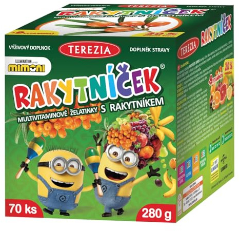 TEREZIA Multivitamin Fruchtgummi Gelees Kinder Minions, Vitamin C Gummibärchen, Sanddorn, unterstützt Immunsystem, Haut & Herzfunktion, glutenfrei, ohne Konservierungsstoffe, 70 Stück (280 g)