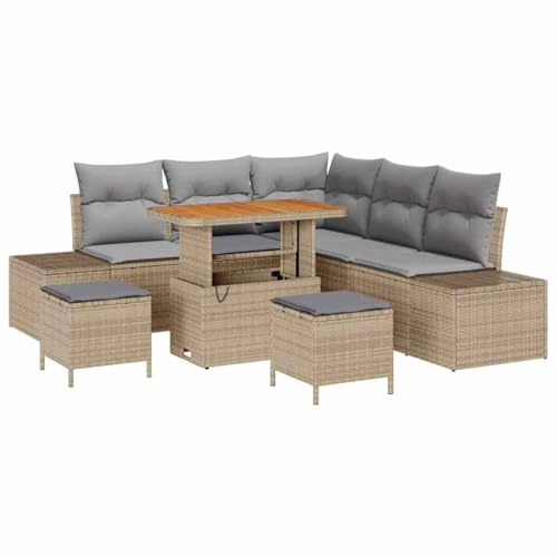 vidaXL Garten-Sofa-Set mit Kissen 8 pcs Beige Poly Rattan, Garten- und Terrassen-Ecke, modular, Robustes Sofa-Set, höhenverstellbar, Moderne Lounge, Balkonmöbel