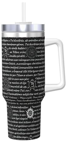 YBGHDAA Supernatural Inspiration Printing Ice Bully Becher mit Griff, Edelstahl, auslaufsicher, für Damen und Herren, 1,2 l